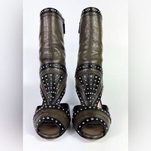 Prada Art Deco Studded Leather Open-Toe Ankle Booties RARE, Size 38